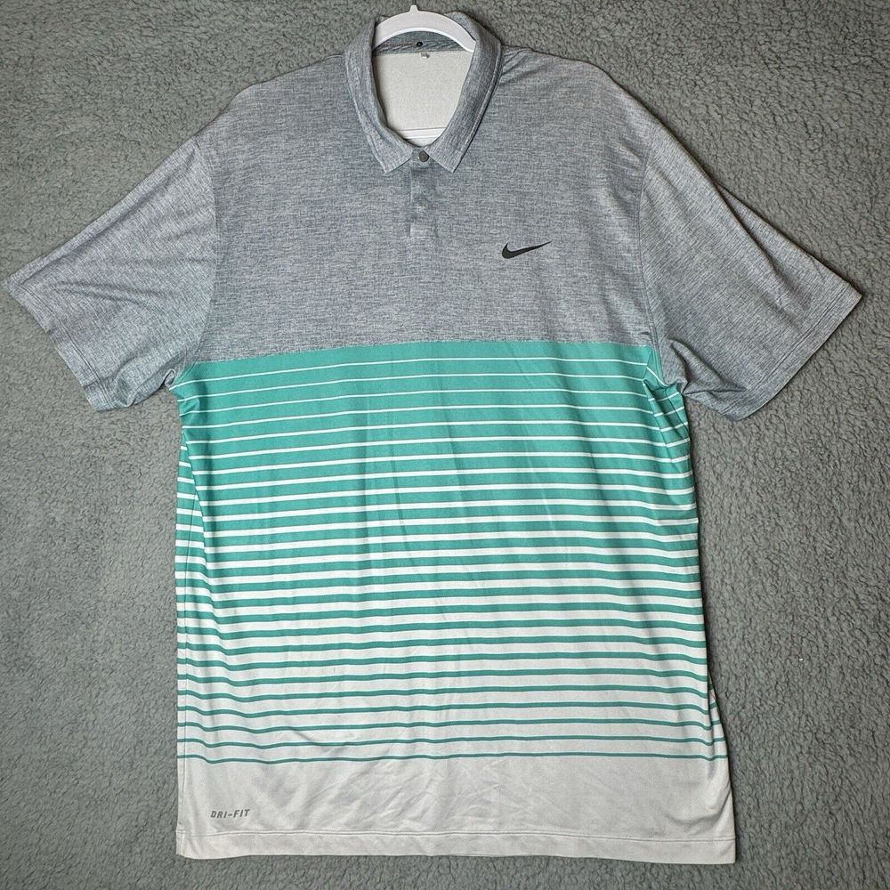 Tiger Woods Shirt Men's Green Gray Nike Collection Polo Golf Snap Button Large